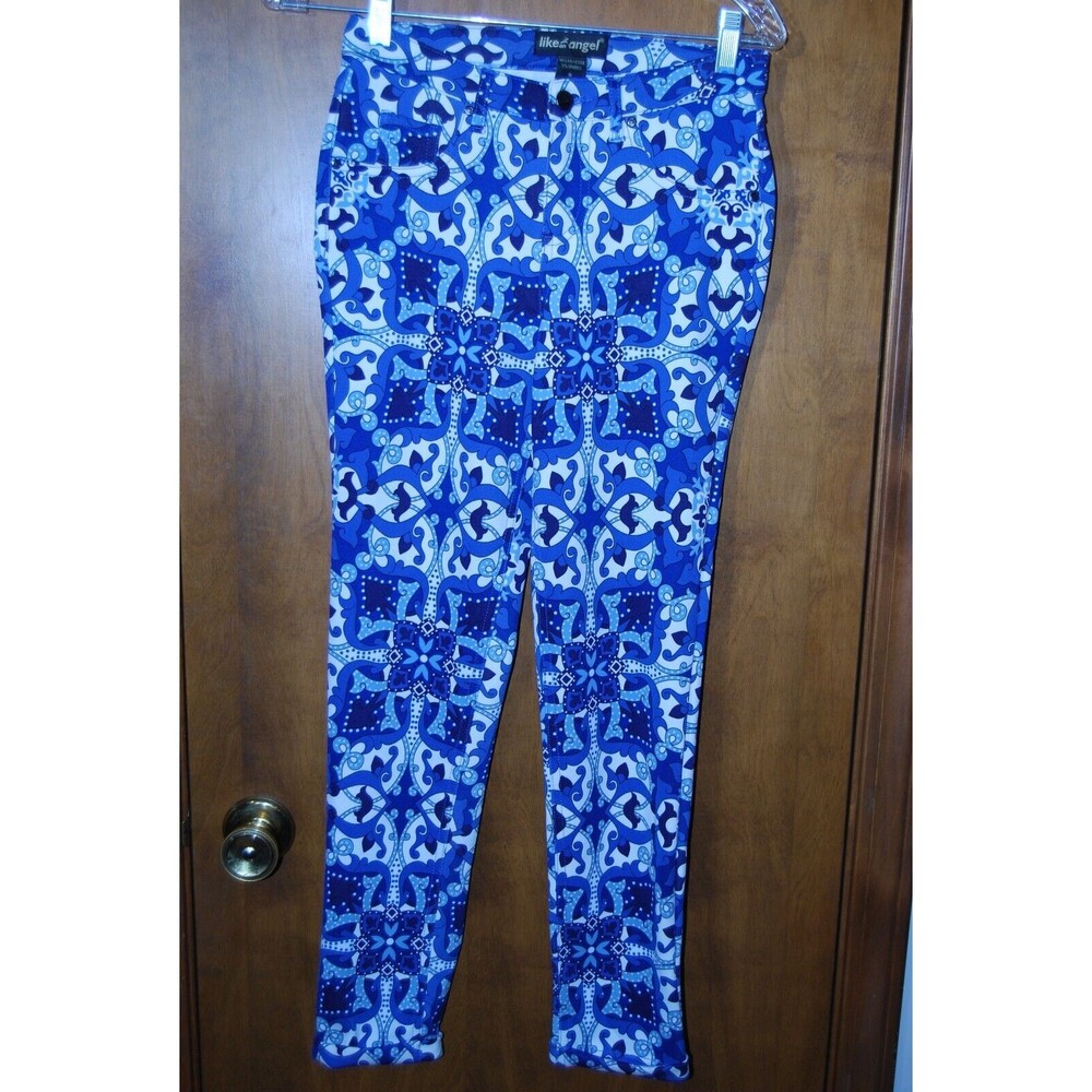LIKE AN ANGEL Blue Print Jeggings Skinny 'Jean Fit' PANTS Size Small